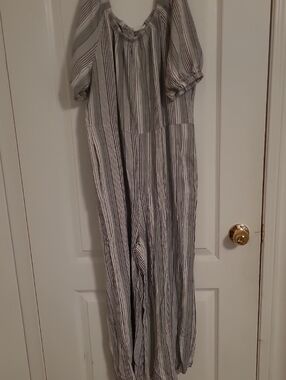 GAP Black & White Striped Short-Sleeve Jumpsuit